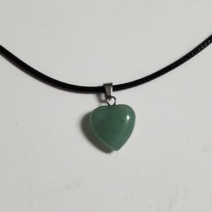 Green Heart Pendant Necklace with Black Cord